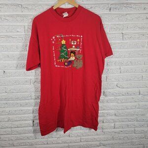 Christmas Heartland Apparel Womens Pajama Top One Size Long Cotton Red NOV4E